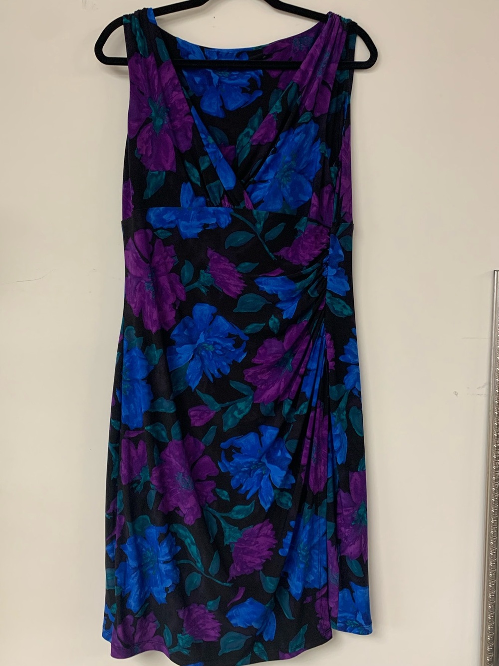 Ralph Lauren Black Purple and Blue Floral Evening Dress